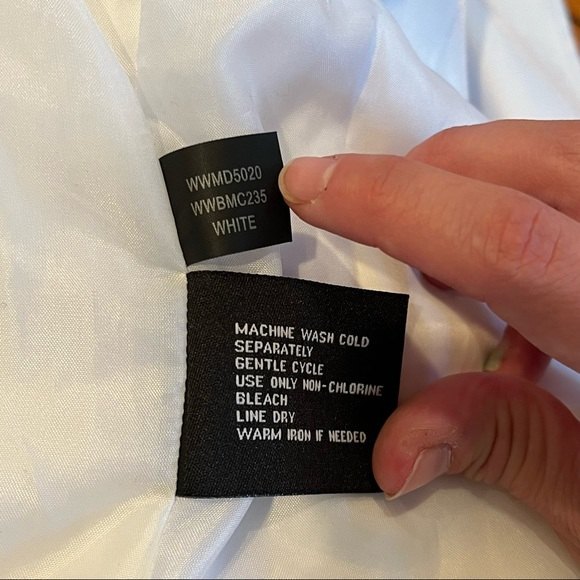 Black Rivet White Long Trench Coat with Removable Hood Large - Picture 9 of 10